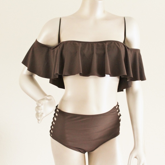 High Waist Strappy Flounce Ruffle Bikini - Picture 2 of 5